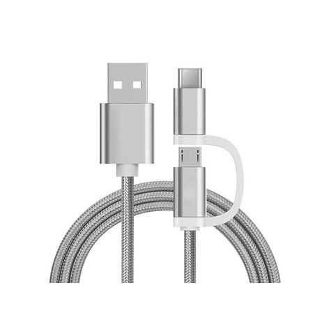 Reekin Cable De Carga 2 En 1 (Usb Micro Y Tipo-C) - 1,0 Metro (Nylon Plateado)