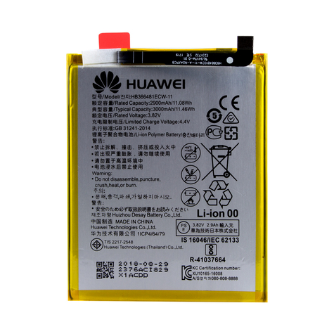 Huawei - Hb366481ecw - Batería De Iones De Litio - P8 Lite 2017, P9 Lite, P10 Lite, P20 Lite - 3000mah