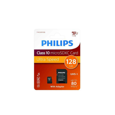 Philips Microsdxc 128gb Cl10 80mb/S Uhs-I +Adaptador Venta Al Público