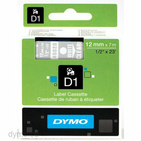 Dymo S0720600 cinta de nylon flexible D1 blanco sobre transparente 12mm x 7m