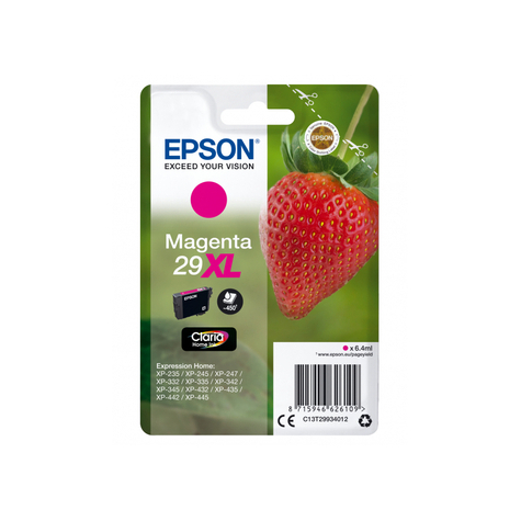 Epson Strawberry Singlepack Magenta 29xl Claria Home Ink - Original - Tinta Pigmentada - Magenta - Epson - - Expression Home Xp-455 - Expression Home Xp-452 - Expression Home Xp-445... - 1 Pieza(S)