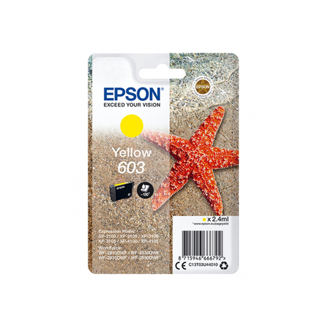Epson Singlepack Tinta Amarilla 603 - Original - Amarillo - Epson - Expression Home Xp-2100 - Xp-2105 - Xp-3100 - Xp-3105 - Xp-4100 - Xp-4105 - Workforce Wf-2850dwf,... - 1 Pieza(S) - Rendimiento Estándar