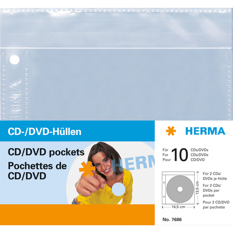 Fundas Para Cd/Dvd Herma - 145x135 Mm 5 Fundas - Cubierta Protectora - 2 Discos - Transparente - Polipropileno (Pp) - 120 Mm - 145 Mm