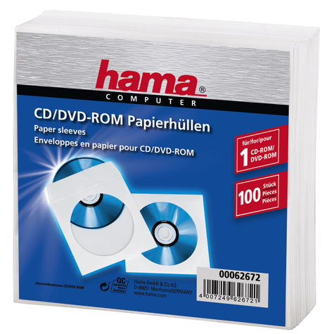 Hama 00062672 - Funda Protectora - 1 Disco - Blanco - Papel - 120 Mm - Resistente A Los Arañazos