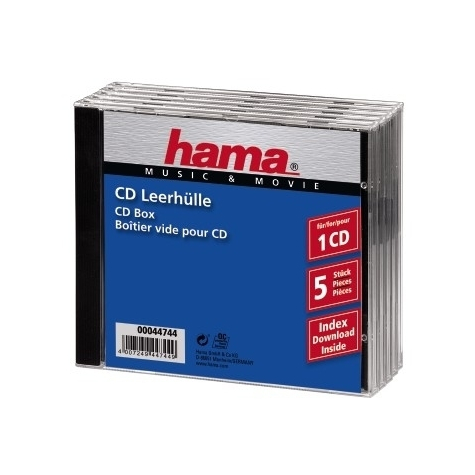 Hama Cd Jewel Case Standard - Pack 5 - Estuche C-Shell - 1 Discos - Negro - Transparente - Poliestireno - 140 Mm - 10,4 Mm