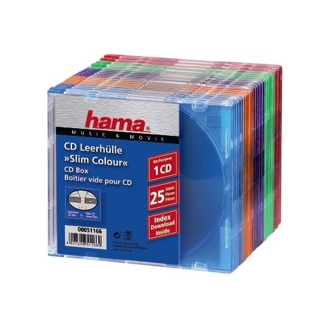 Hama Cd Slim Box Pack De 25 - De Colores - 1 Discos - Multicolor - Plástico