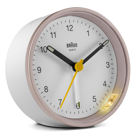 Braun Quartz Alarm Clock Bc12pw Pink/White - Reloj De Pared De Cuarzo - Redondo - Rosa - Blanco - Analógico - Amarillo - Batería/Acumulador