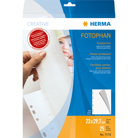 Herma Photo Cardboard - 230x297 Mm - White - 25 Sheets - 230 X 297 Mm - White - Paper - Portrait - 1 Piece(S)