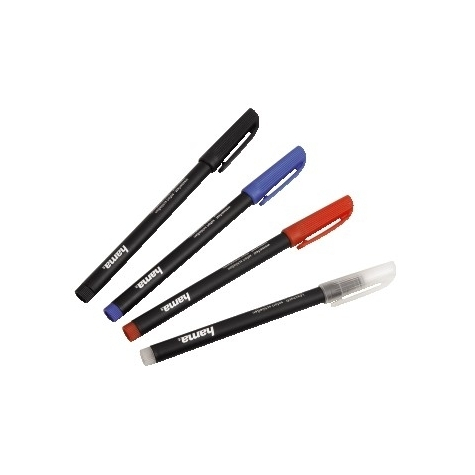 Marcador Hama Para Cd/Dvd - Juego De 4 Piezas - Negro - Rojo - Azul + Bolígrafo Para Borrar - Multicolor