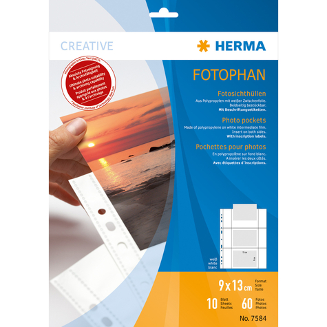 Herma Fotophan Photo Envelopes 9x13 Cm Landscape White 10 Envelopes - 90 X 130 Mm - Transparent - White - Polypropylene (Pp) - Portrait - 230 Mm - 310 Mm