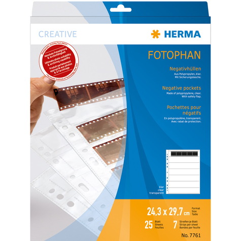 Herma Negative Sleeves - Transparent - For 7 X 5 Strips - 25 Pcs - 25 Pages