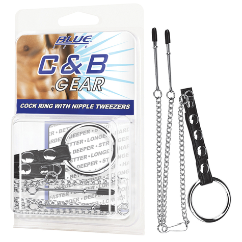 Blue Line C&B Gear Cock Ring With Nipple Tweezers