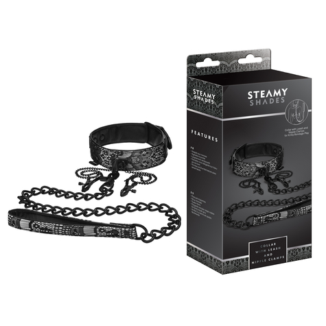 Steamy Shades Collar With Leash And Nipple Clamps