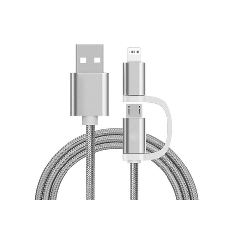 Reekin 2 En 1 Cable De Carga (Usb Micro Y Lightning) - 1,0 Metro (Nylon Plateado)