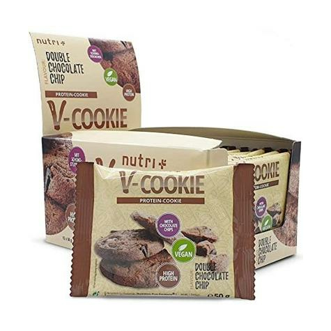 Nutri+ Vegan V-Cookies, 12 X 50 G Galleta Proteica, Doble Chocolate Chip