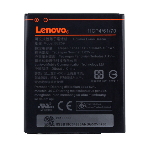 Lenovo - Batería De Polímero De Litio - Bl-259 - Lenovo Lemon K3, K5 Plus, K32, C30 - 2750mah