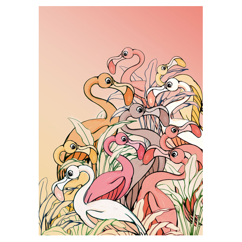Papel Pintado Foto  - Flamingos Y Lillys - Tamaño 200 X 280 Cm