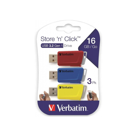 Verbatim Store 'N' Click -Usb 3.2 Gen1 - 3x16 Gb - Rojo/Azul/Amarillo - 16 Gb