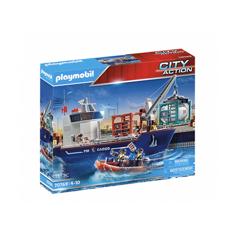 Playmobil City Action - Barco Portacontenedores Grande Con Barco De Aduanas (70769)